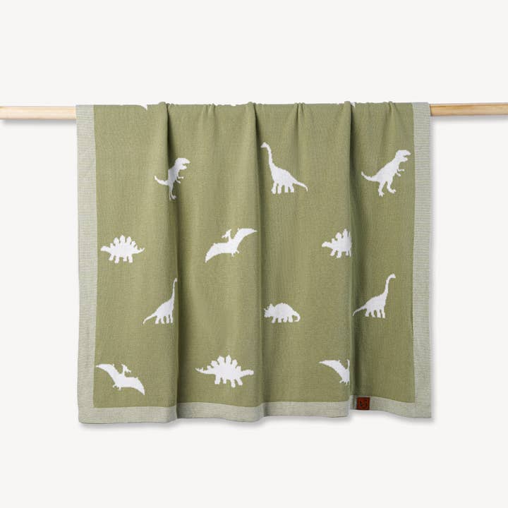 100% Cotton Dinosaur Baby Blanket, Knitwear 2 Sides Dino for wholesale by SwaddleAn