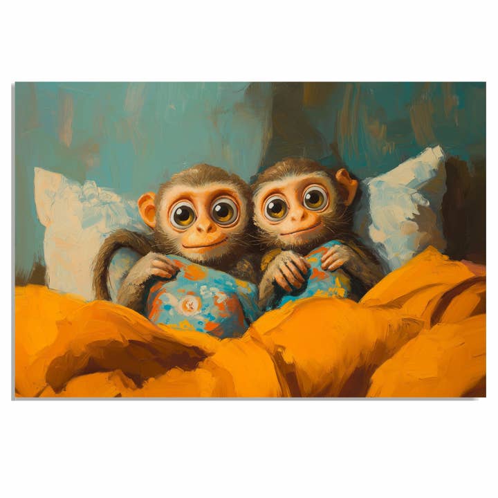 Snuggly Baby Monkeys in Bed for Nursery Flat Rolled Canvas for wholesale by Art Paradise Studios