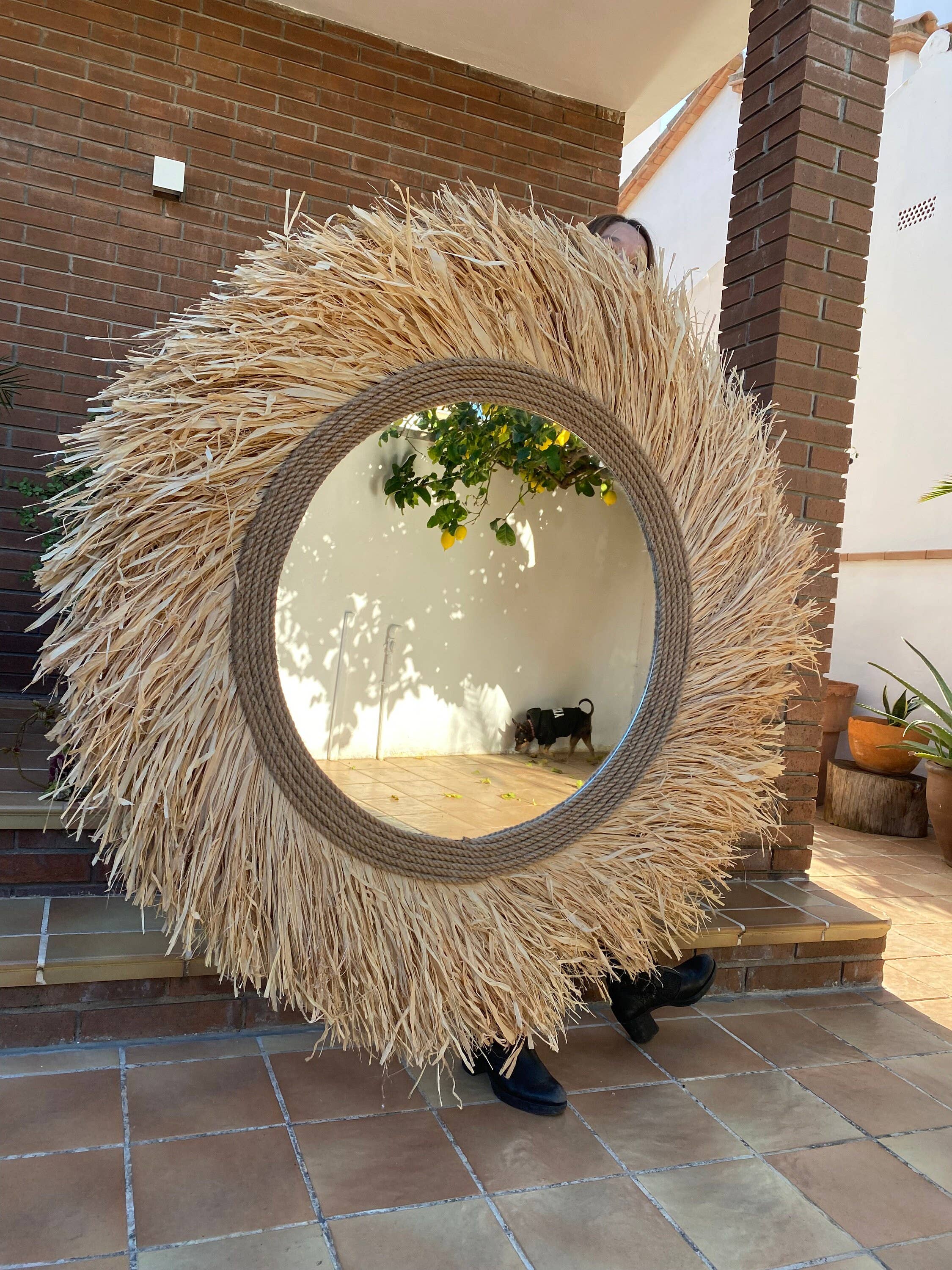 Geometrik Design - Wholesale Wall Stone - Natural Raffia Decorative Mirror1