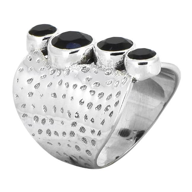 Tiramisu - Wholesale Cocktail/Statement Ring - Black Onyx 925 Sterling Silver Hammered Statement Ring3