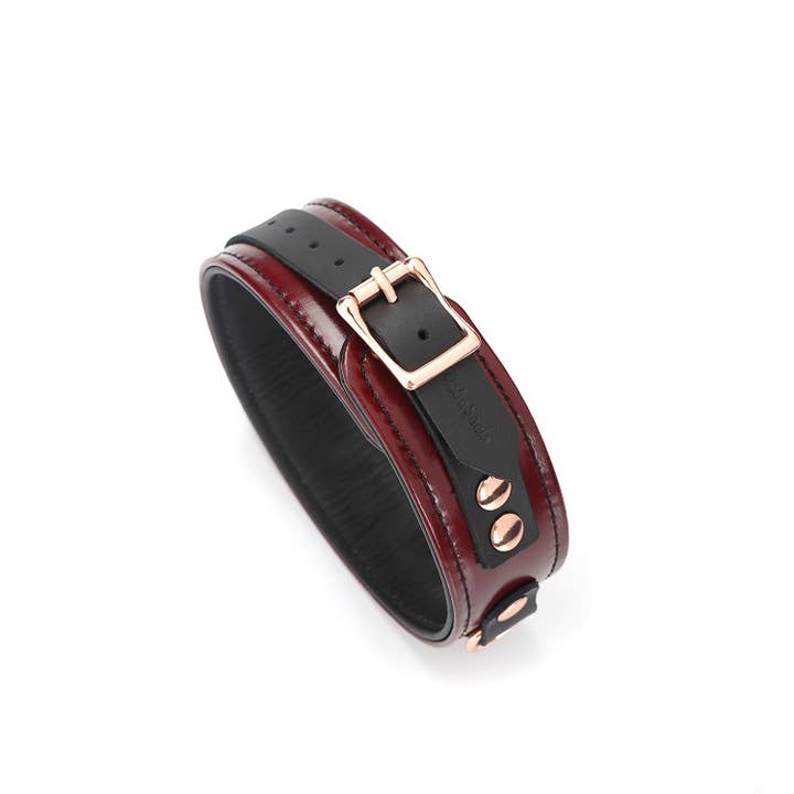 Liebe Seele - Wholesale Pet Collar - Dog - Wine Red - Leather Collar with Leash, Rose Gold Metal Hardware