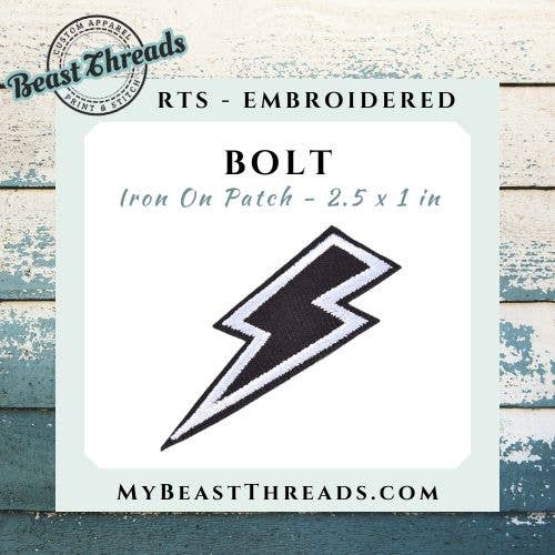 Bolt Embroidered Patch- RTS for wholesale by Beast Threads LLC