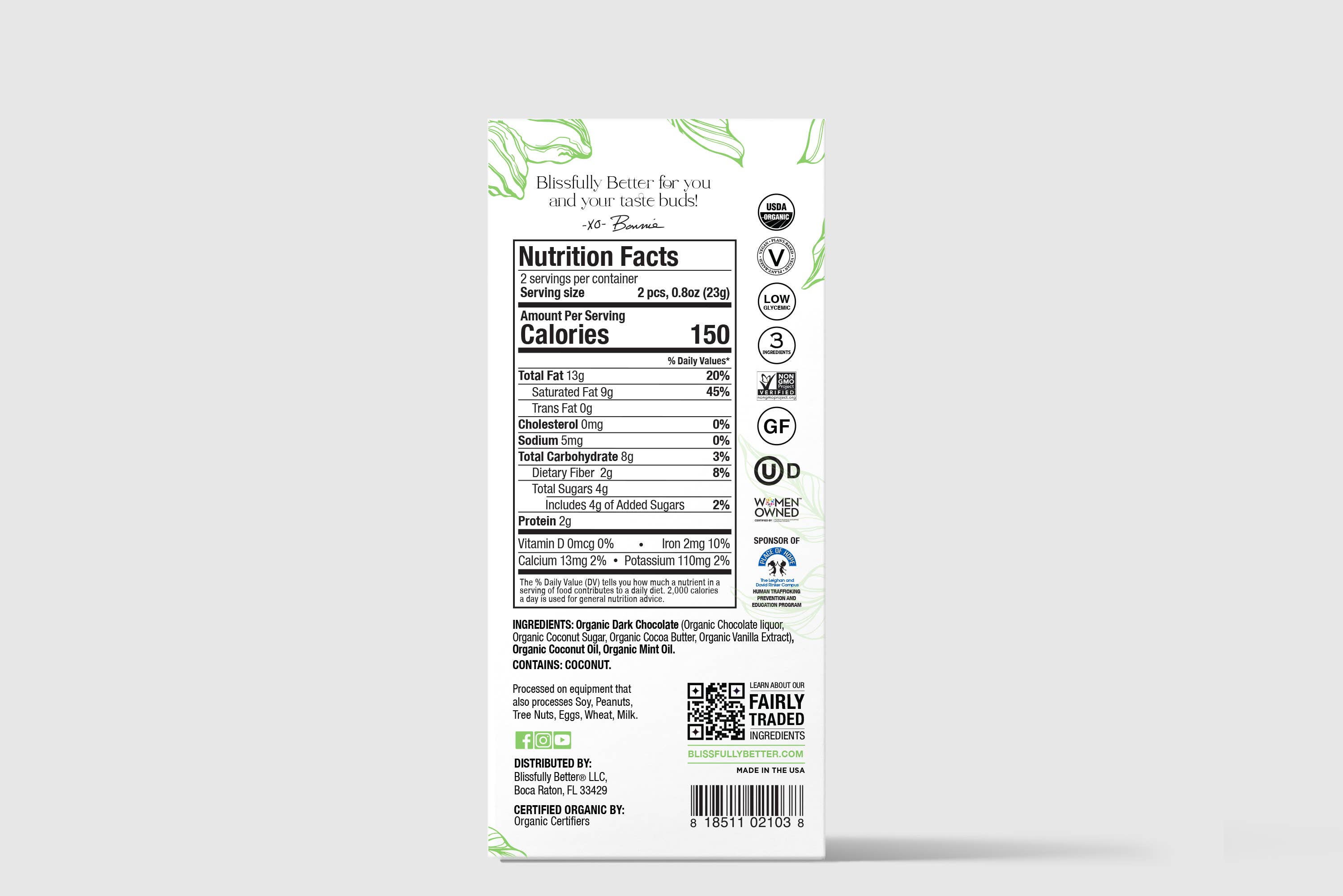 The Runaton Group, Inc. - Vente Barre chocolatée - Blissfully Better - Barre chocolatée Mint Thins2