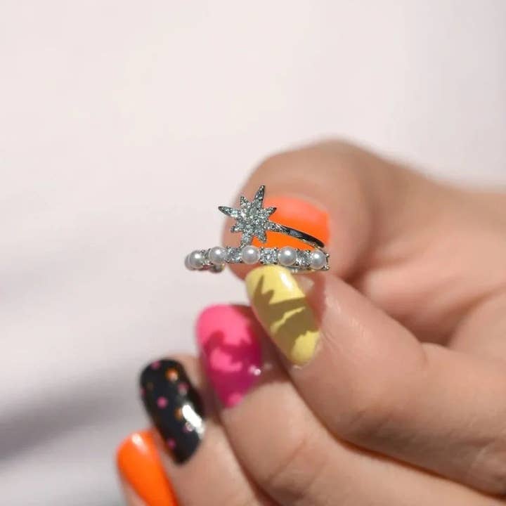 StockJWL – wholesale Cuff/wrap earrings – Mini Pearl Ear Cuff Compression Cartilage Earrings with Polar Star Detail7