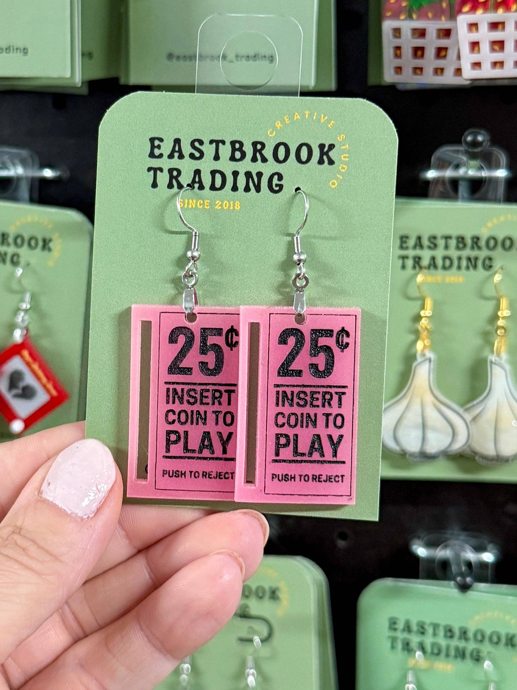 Eastbrook Trading - Wholesale Dangle Earrings - Glow in the dark coin slot arcade earrings0