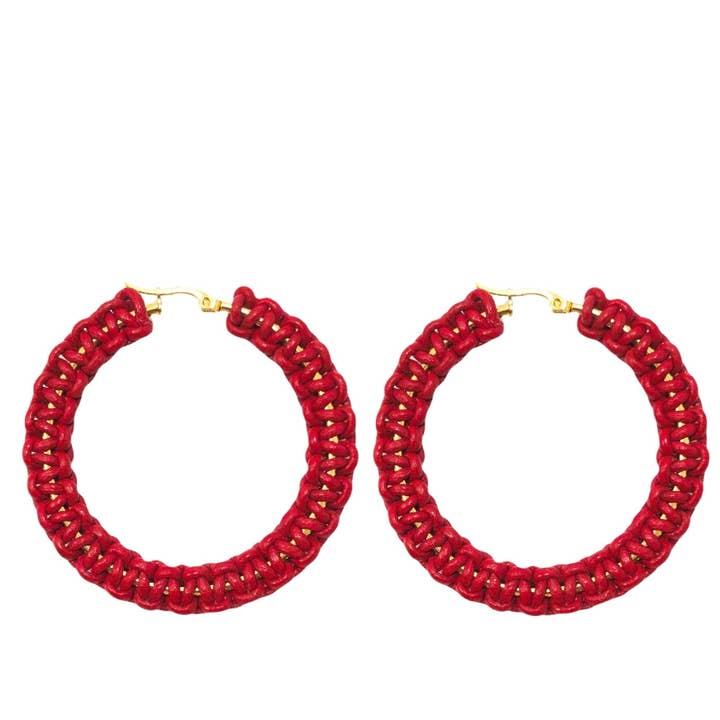 Orecchini a Cerchio in pelle intrecciata rossa per la vendita all'ingrosso da parte di createdny