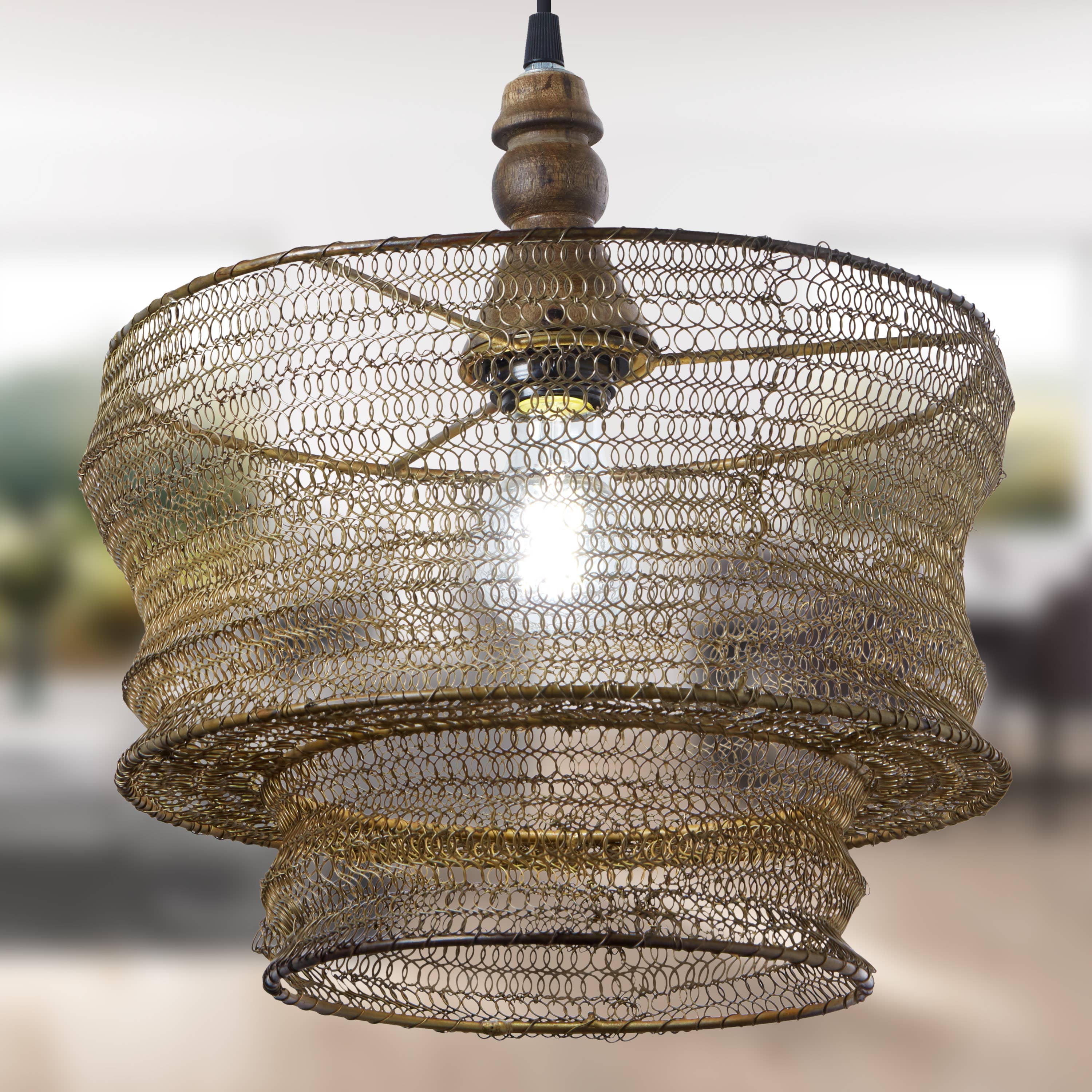 River of Goods - Wholesale Chandelier/Hanging Light - 12"W Bronze-Finish Metal and Wood Hanging Pendant Light5
