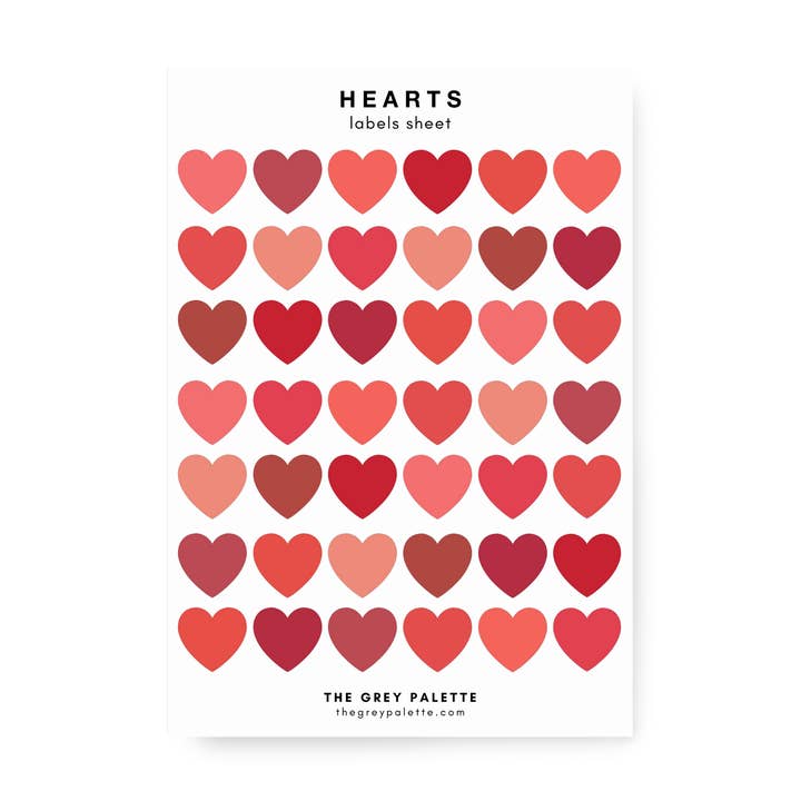 Feuille d'autocollants Coeurs rouges pour la vente par The Grey Palette