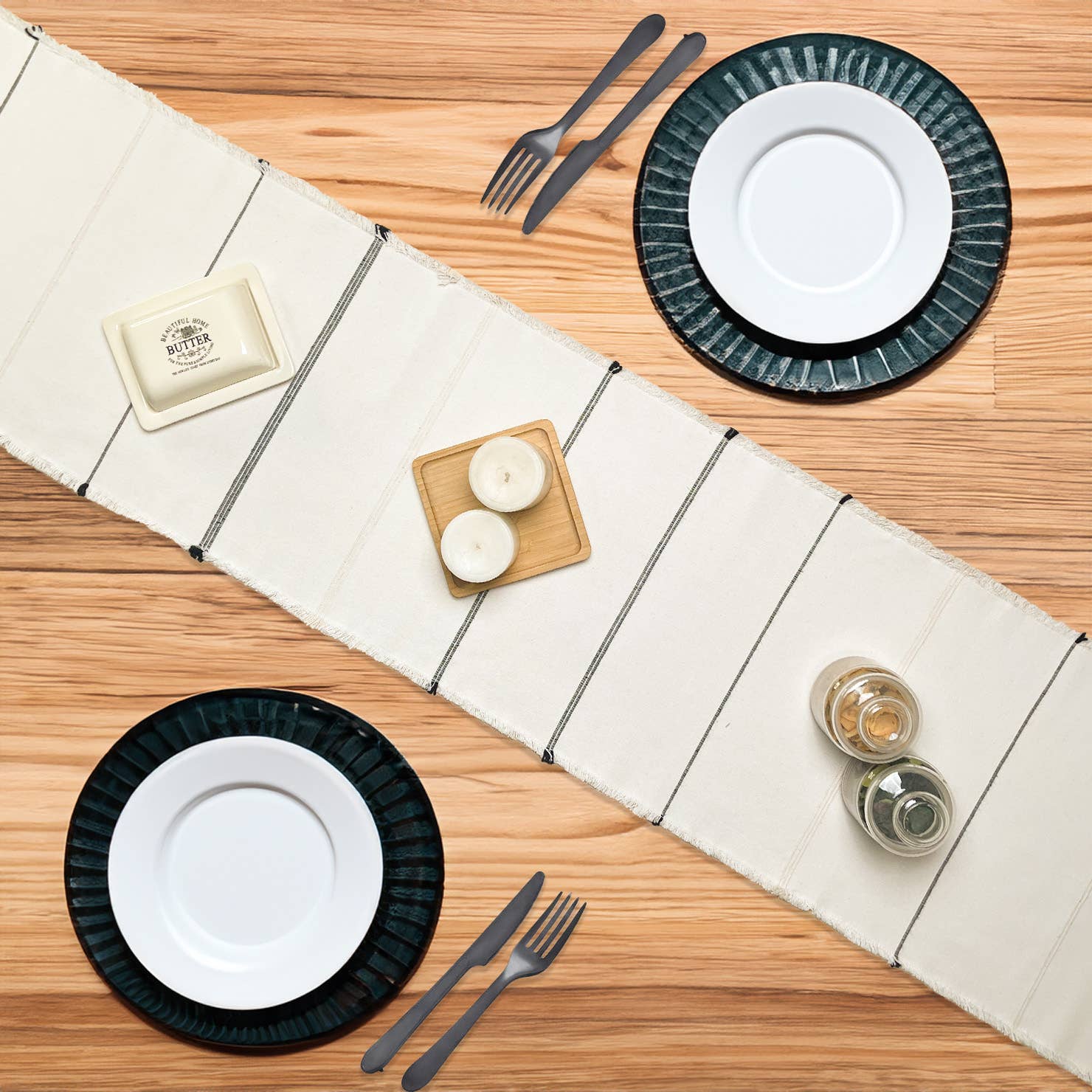 White IRIS TABLE RUNNER, IVORY-BLACK, 14''x72'' for wholesale on Faire4