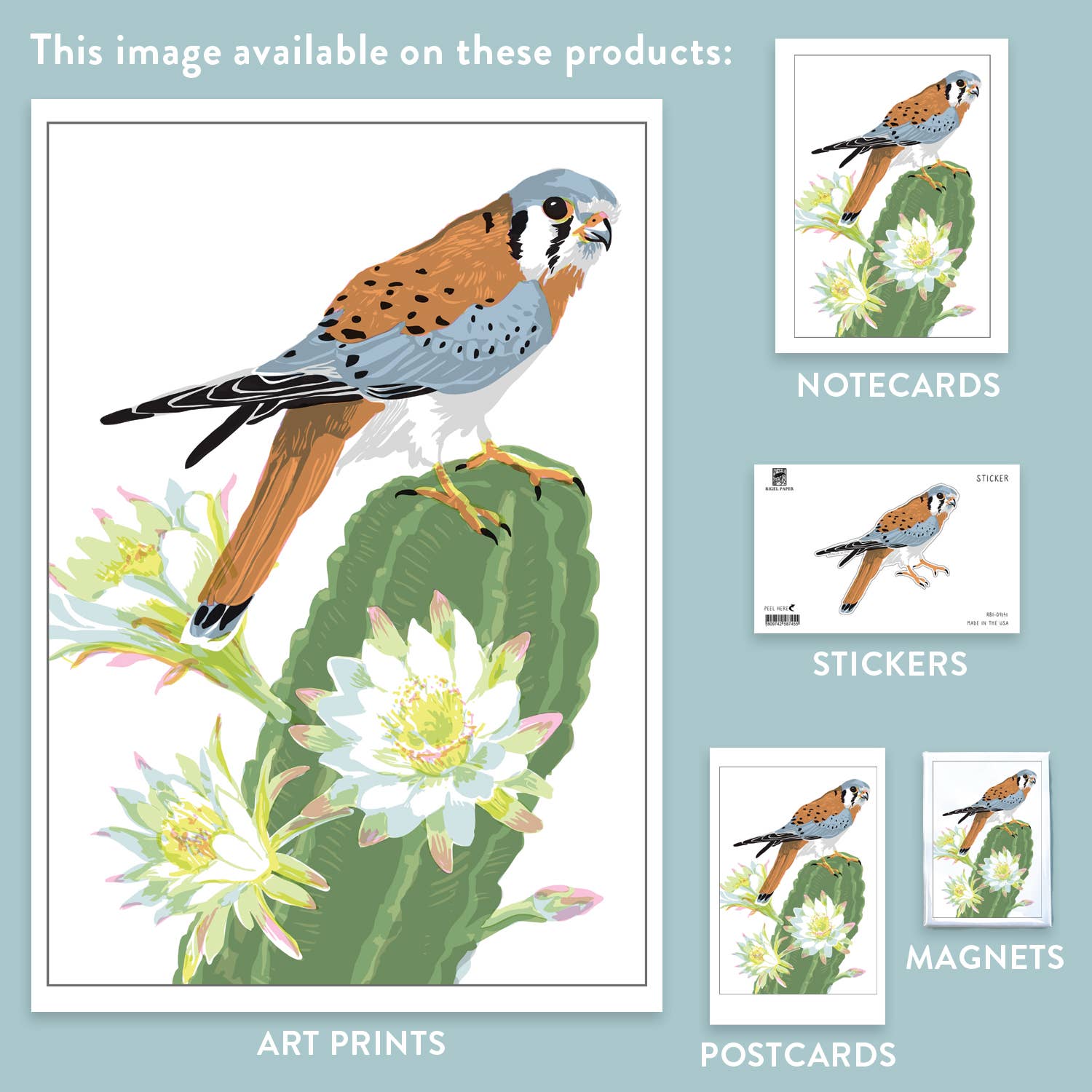 Rigel Paper - Wholesale Magneet - RBI-9141 Torenvalkvogel- en bloeiende woestijncactusmagneet2