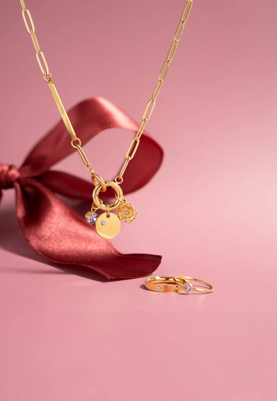 WJW - Wholesale Pendant/Charm Necklace - 18K Gold PVD Engravable Paperclip Charm Holder Necklace3