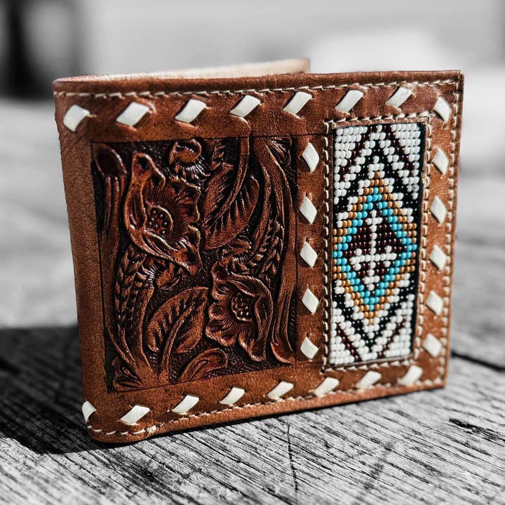 Double B Wild Rags – Engroshandel Tegnebog – til mænd – Herre Western bi-fold Cowboy pung med værktøjsblomster og perledetaljer fra Double B Wild Rags2