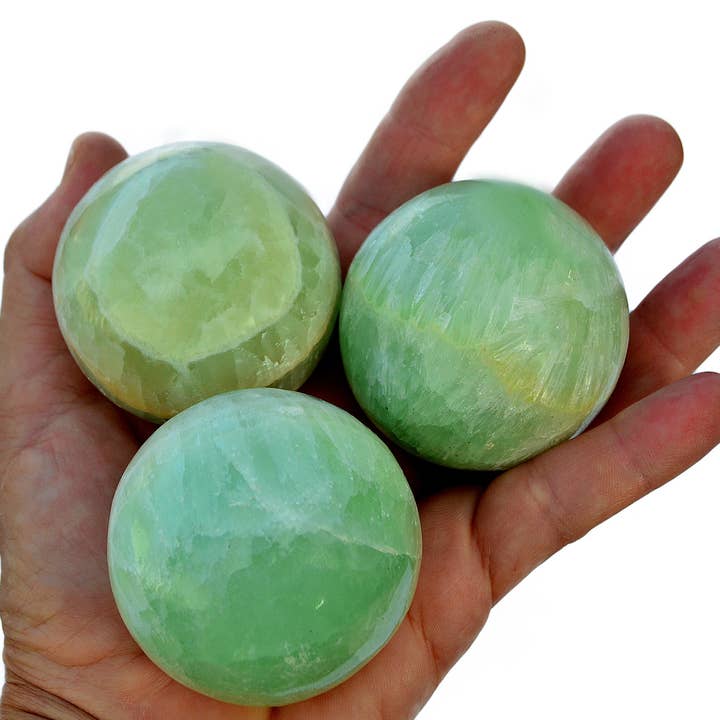 Kaia & Crystals - Wholesale Spiritual Stone/Crystal - Pistachio Calcite Spheres 1 Kg (3-6 Pcs) - (40mm - 60mm)