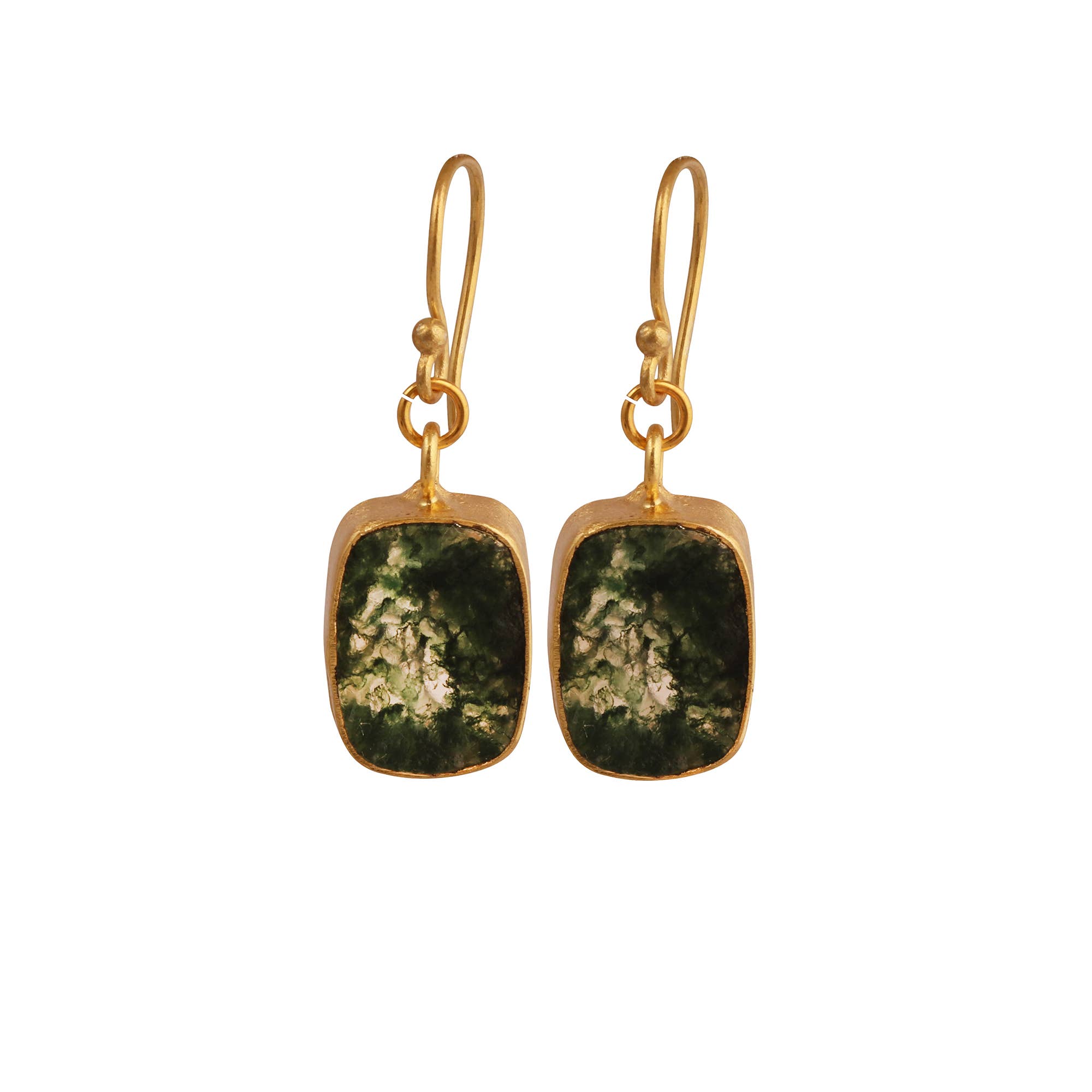El Joyero – wholesale Dangle earrings – Rough Moss Agate Crystal Handmade Gold Dangle Hook Earring2