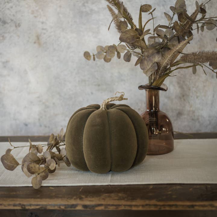 8.25" BROWN FLOCKED PUMPKIN for wholesale by Ragon House