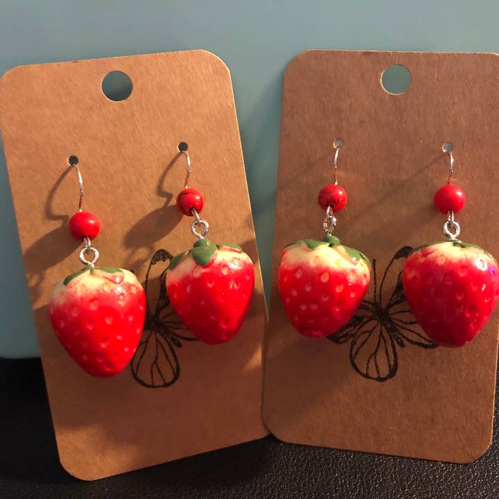 Strawberry Charm Dangle Earrings for wholesale by Nessiknacks0301