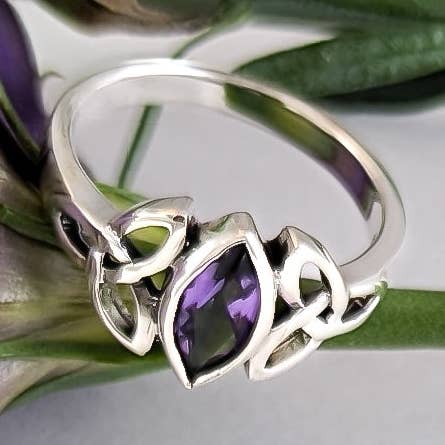 Trinity Knot & Marquise Amethyst Ring in Sterling Silver for wholesale by The Green Gecko