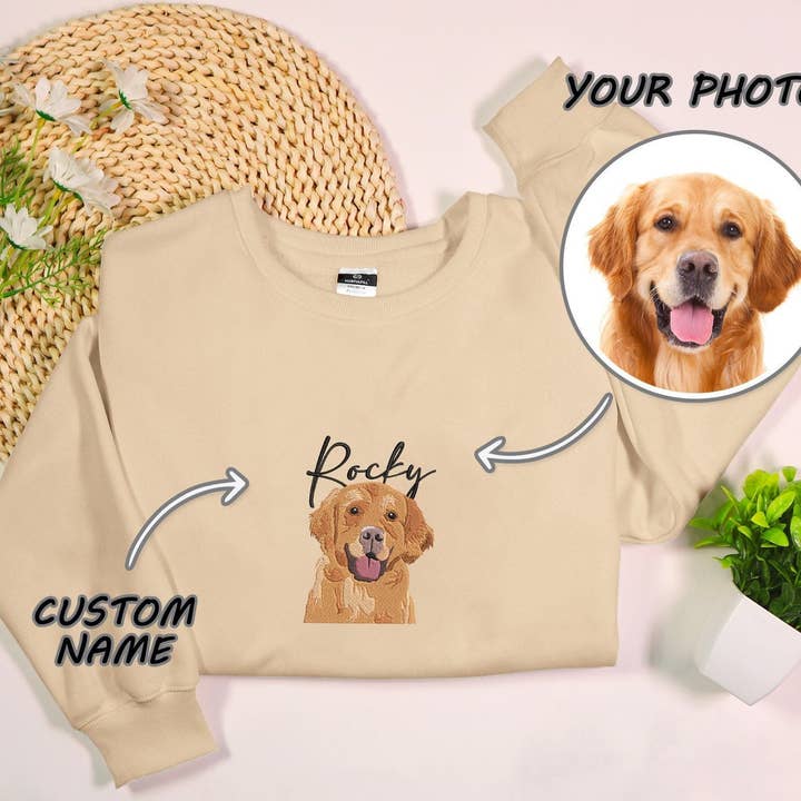 Custom Embroidered Pet Portrait Crewneck Sweatshirt for wholesale by Stitchchemy