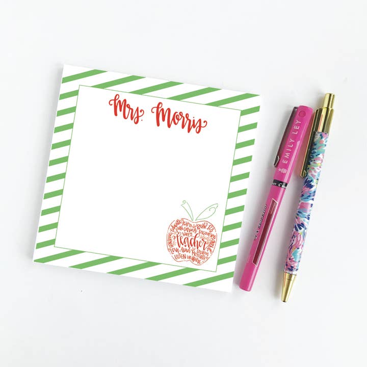 Personalized Striped Teacher Notepad for wholesale by The Redheaded Camel
