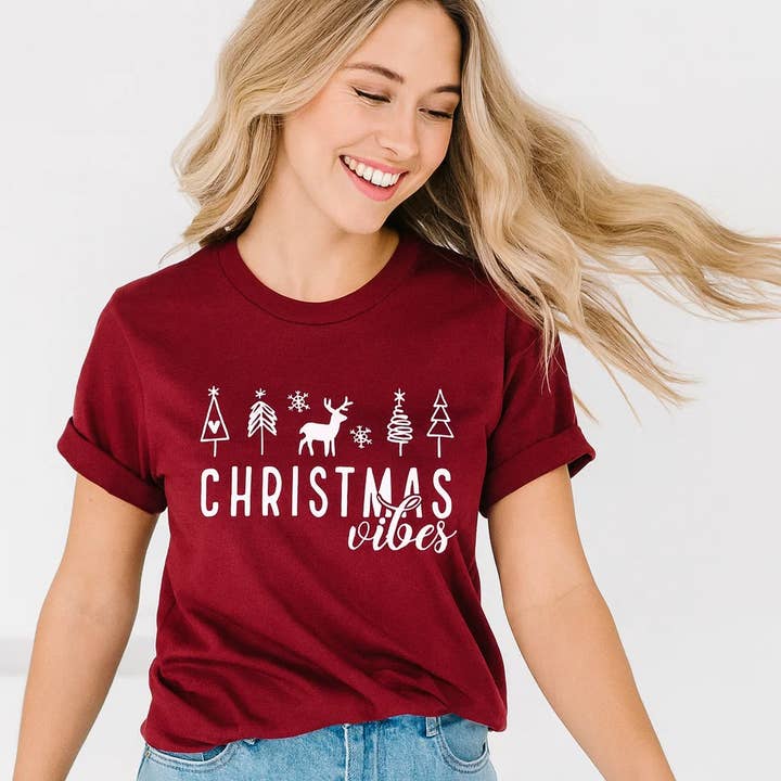 Christmas Vibes T-Shirt, Holiday Graphic Tee for wholesale by Soleinspire