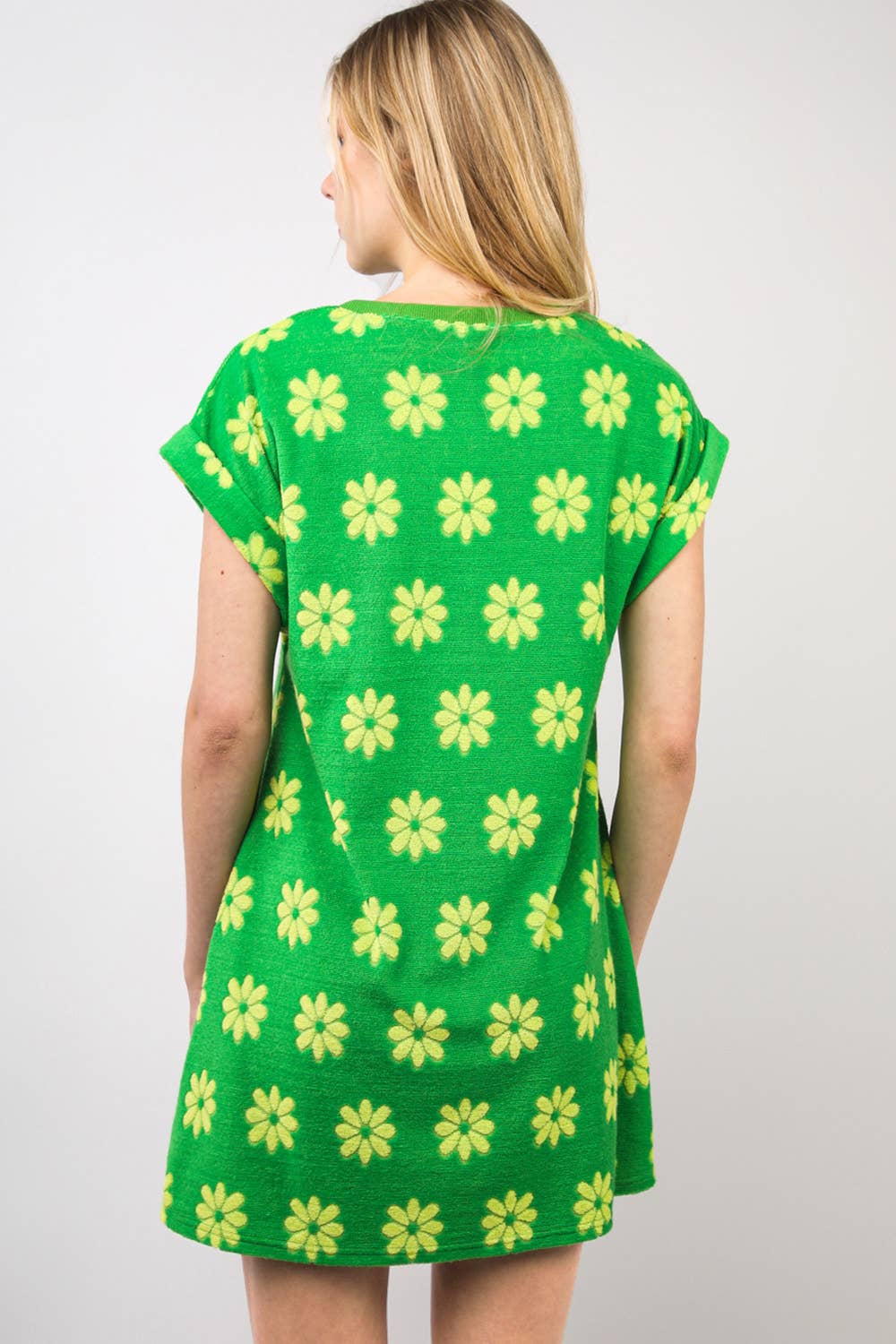 Green ND31333-Floral French Terry Knit Mini Dress for wholesale on Faire12