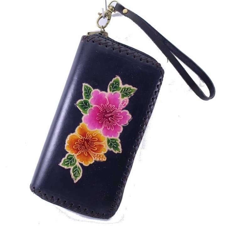 Portefeuille en cuir fait main avec motif floral - Xlw-9 pour la vente par Sunflower Handmade leather inc