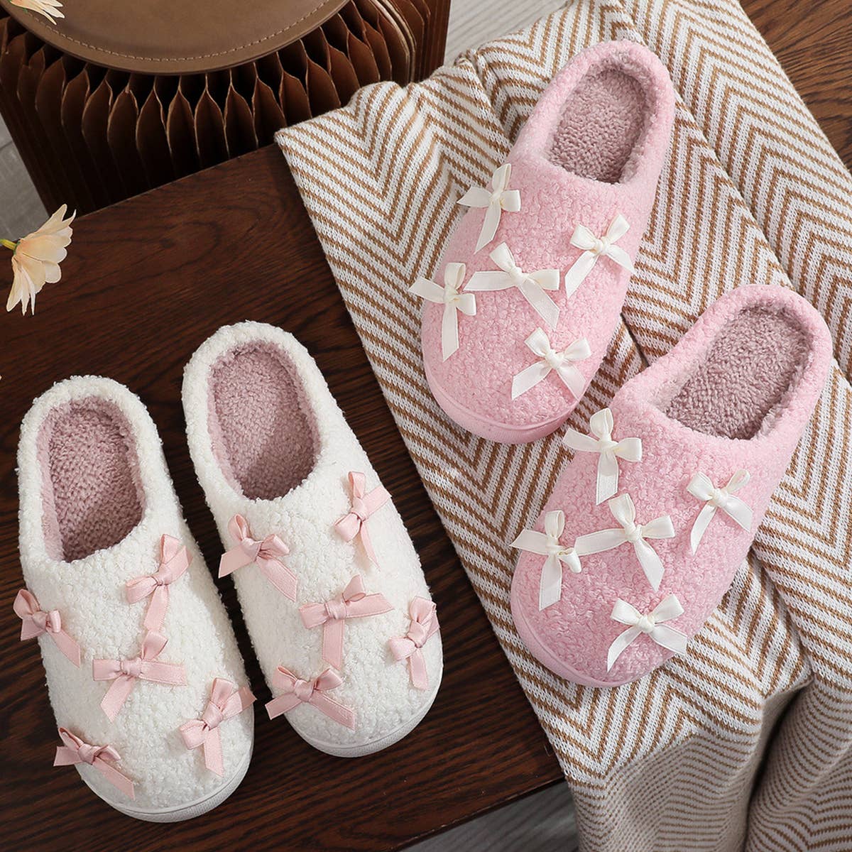 DOUBLJU - Wholesale Slippers - Women's - CUTE WARM HOME BOW COTTON SLIPPERS_CWSHS115316