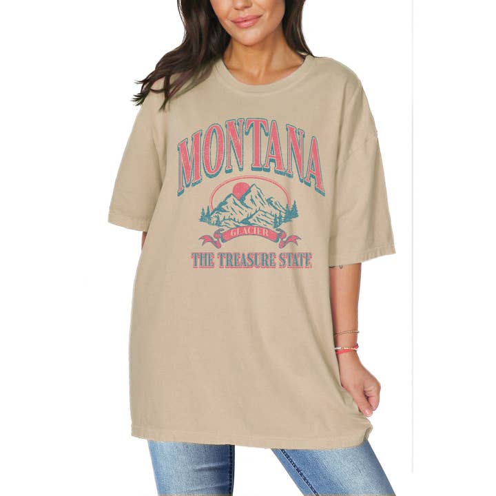 Glaciar Montana Treasure State - Superdimensionado Unisex T por atacado de Amused by Blue