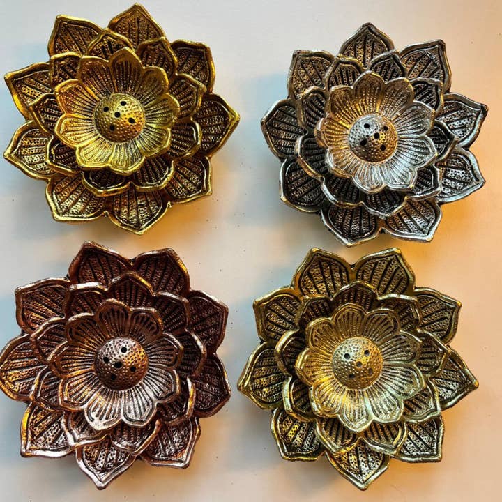Lotus Flower Brass-Copper Incense Holder – 4.5" Handmade for wholesale by Magnifique Hearts