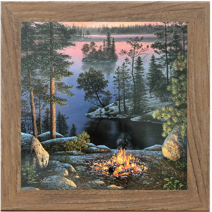 Summer Snow Art - Wholesale Christmas Wall Art - Sunset By The Fire By Artist Kim Norlien Framed Art