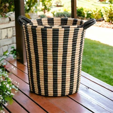 The African Home Goods - Wholesale Basket - Woven Basket: Ineke Black and Tan Striped Basket6