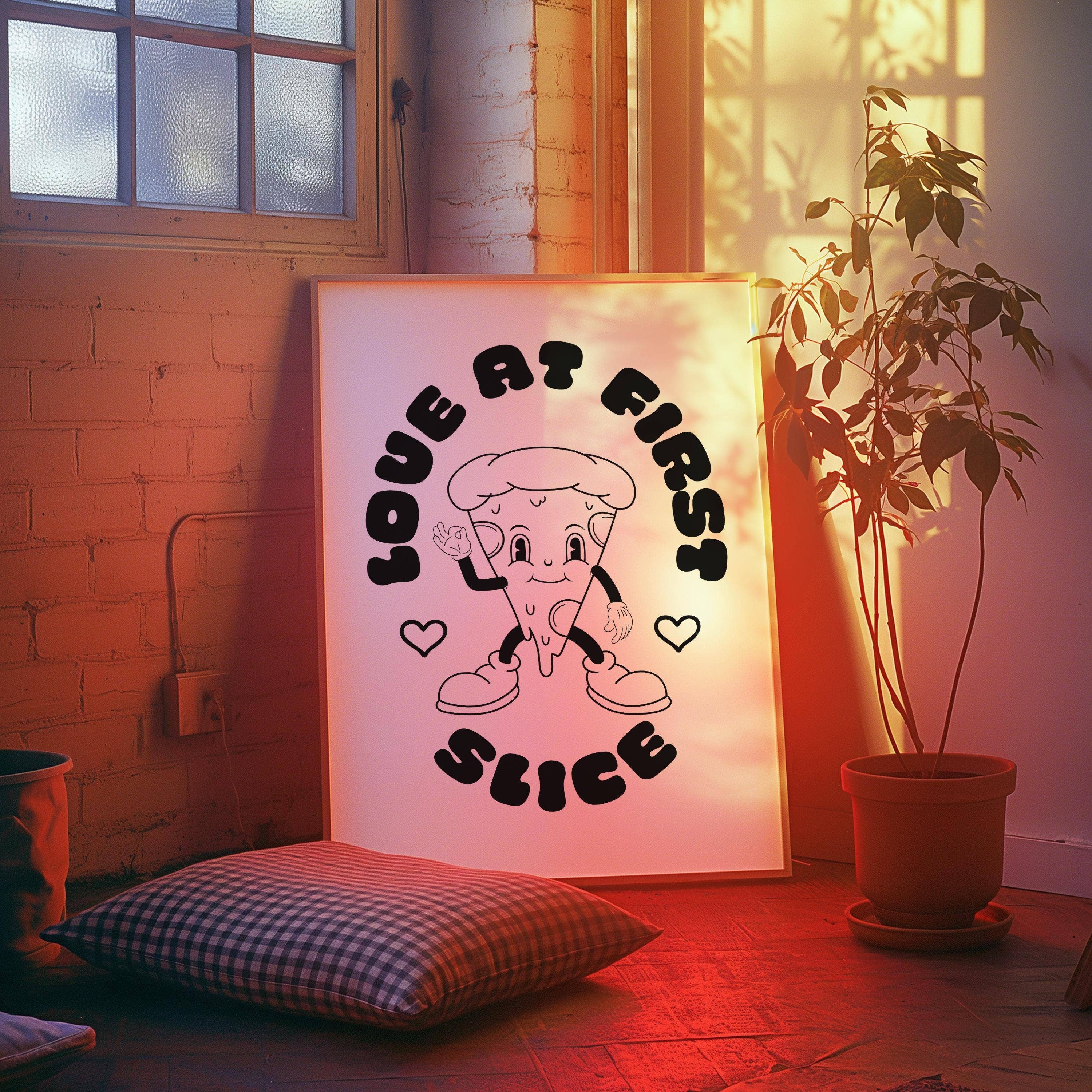 Hound & Fox Print Co – wholesale Art print – Retro Pizza Art Print: Love at First Slice Kitchen Decor3