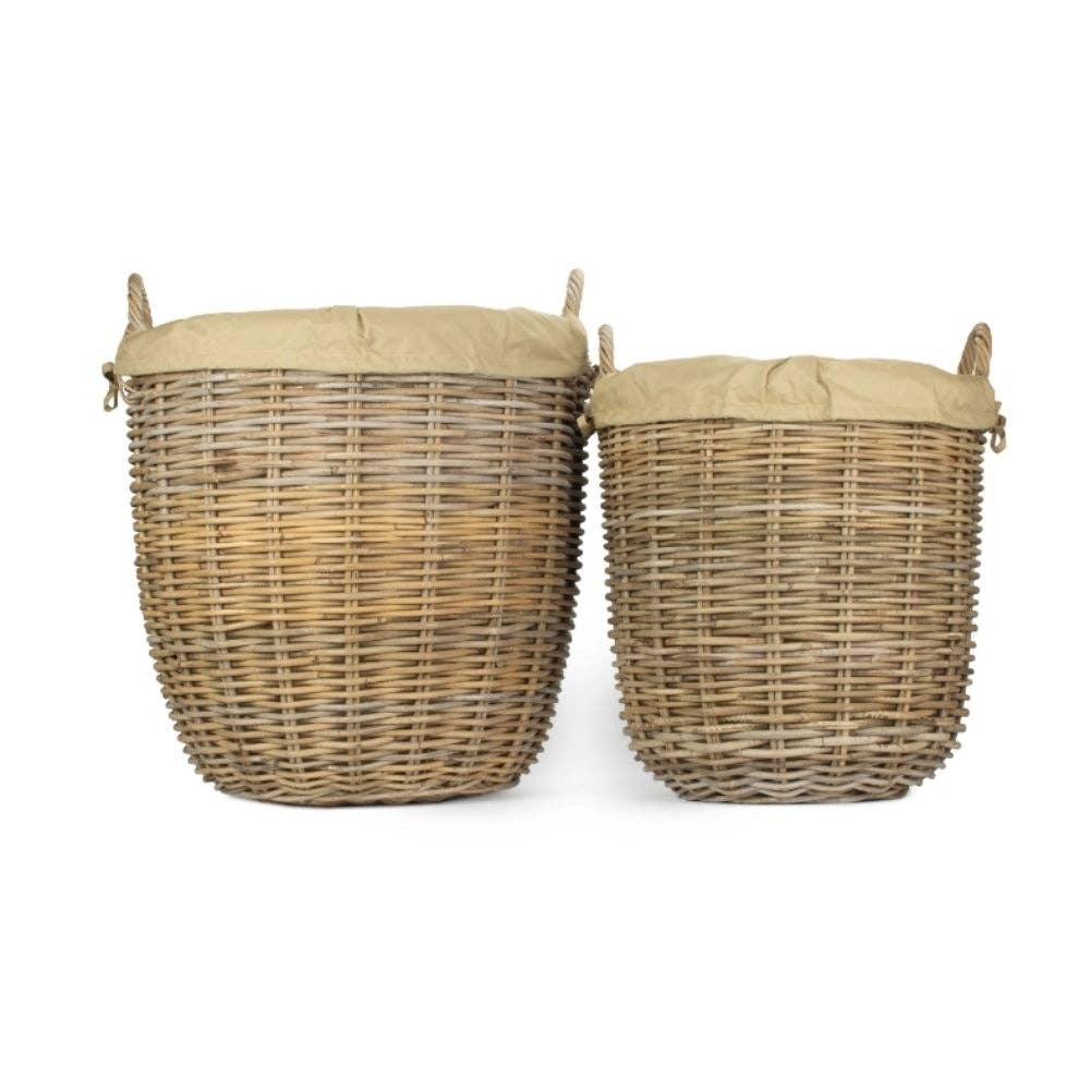 Red Hamper – wholesale Basket – Tall Round Fireside Grey Rattan Log Basket With Removable Cordura Lining5