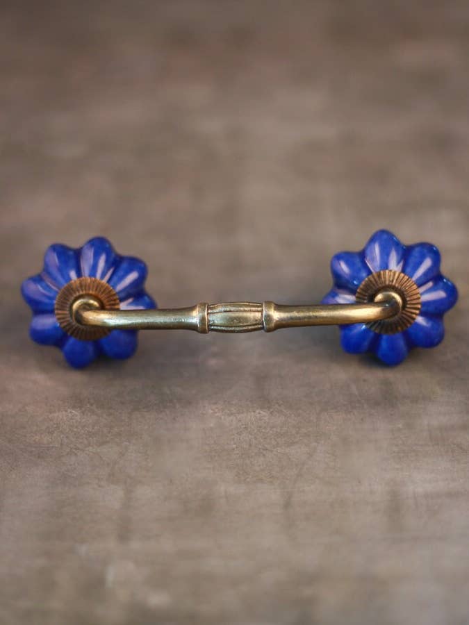 Decorative Blue Flower Ceramic Cupboard Drawer Pull for wholesale by KNOBCO
