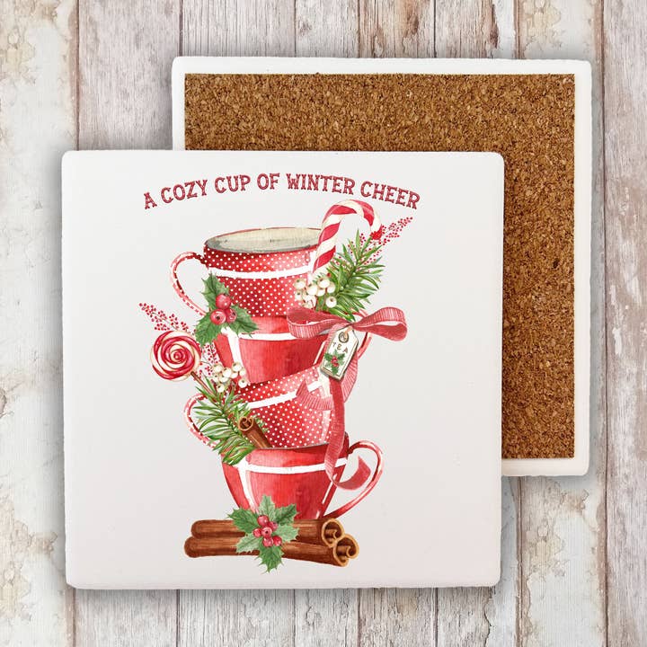 Avery Lane Gifts - Vente Sous-verre - Tasses à thé de Noël Winter Cheer Stone Coaster0
