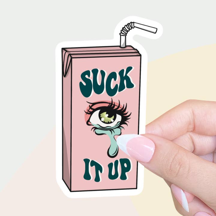 Suck It Up Juice Box Sticker | Funny Vinyl Sticker for wholesale by The Okayish Design Co.