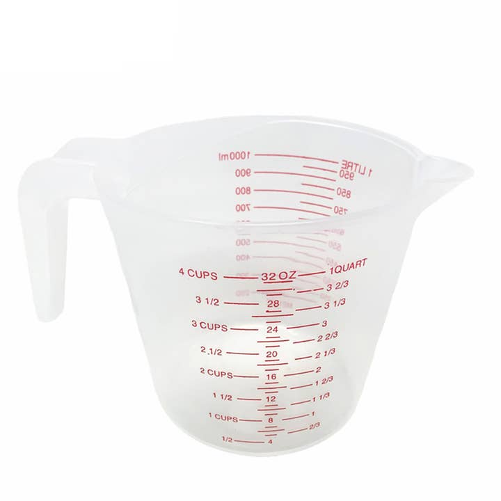 Tsyware - Wholesale Measuring Cup - 1 Liter (32oz) 1000ml Clear Plastic Measuring Cup 4-Cups