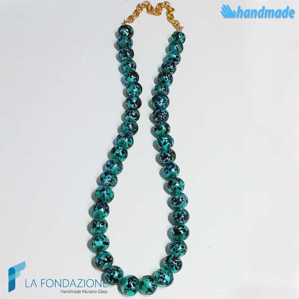 La Fondazione - Handmade Murano Glass - Wholesale Beaded/Pearl Necklace - Murano glass teal maculé pearl necklace3