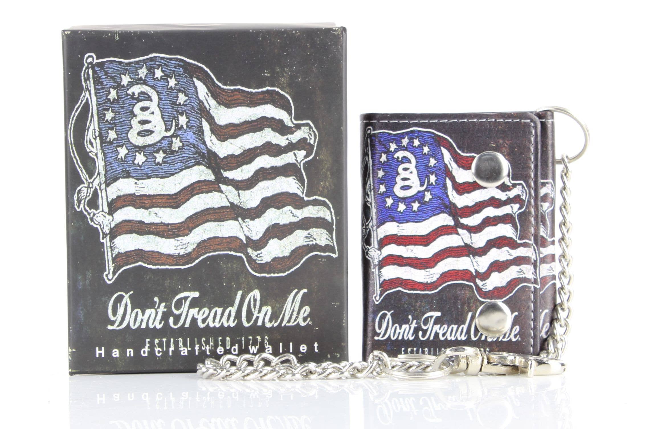 Leather Impressions Inc - Wholesale Wallet - Unisex - Don't Tread On Me Vegan Leather Chain Wallet with Gift Box7