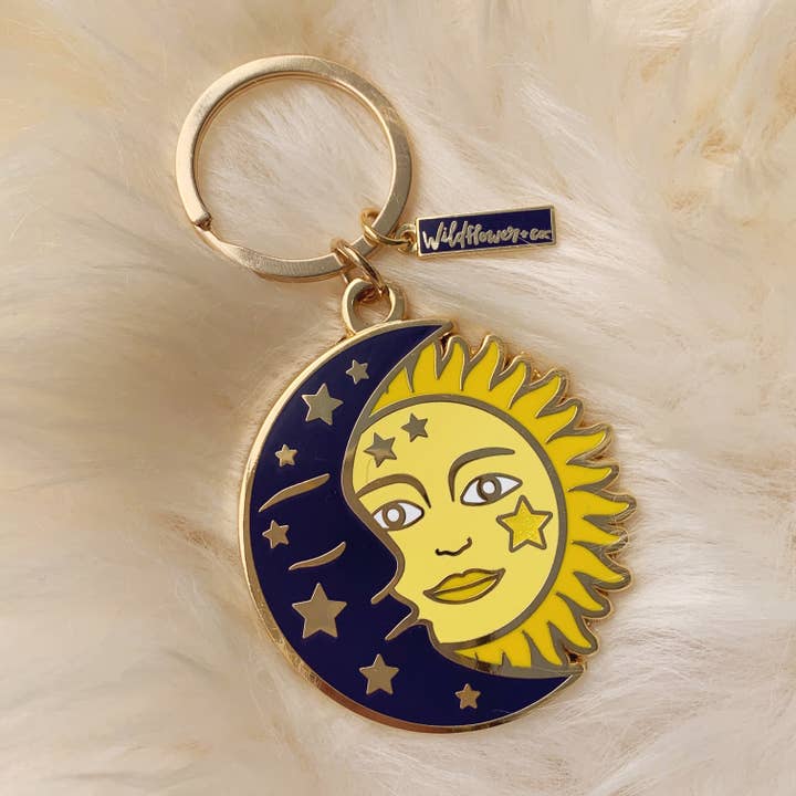 Wildflower + Co. - Wholesale Keychain - Women's - Sun & Moon Enamel Keychain - Stocking Stuffer