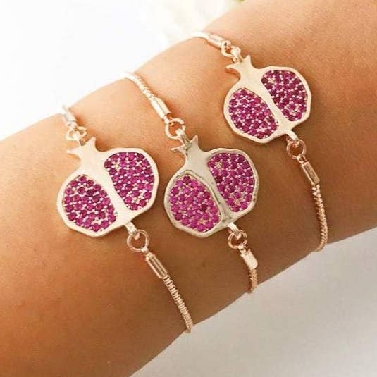 Pomegranate Bracelet, Adjustable Rose Gold Bracelet, Lucky Zircon Bracelet for wholesale by Evileyefavor