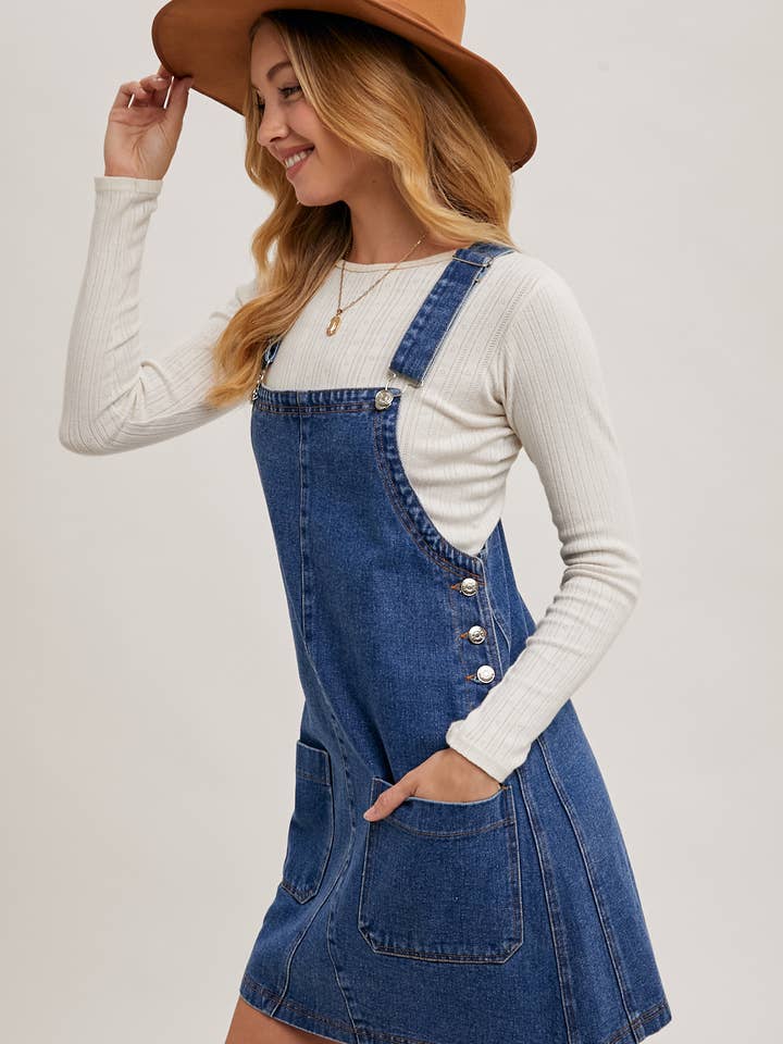 Bluivy - Wholesale Overalls - Women's - DENIM OVERALL MINI DRESS WITH POCKETS11