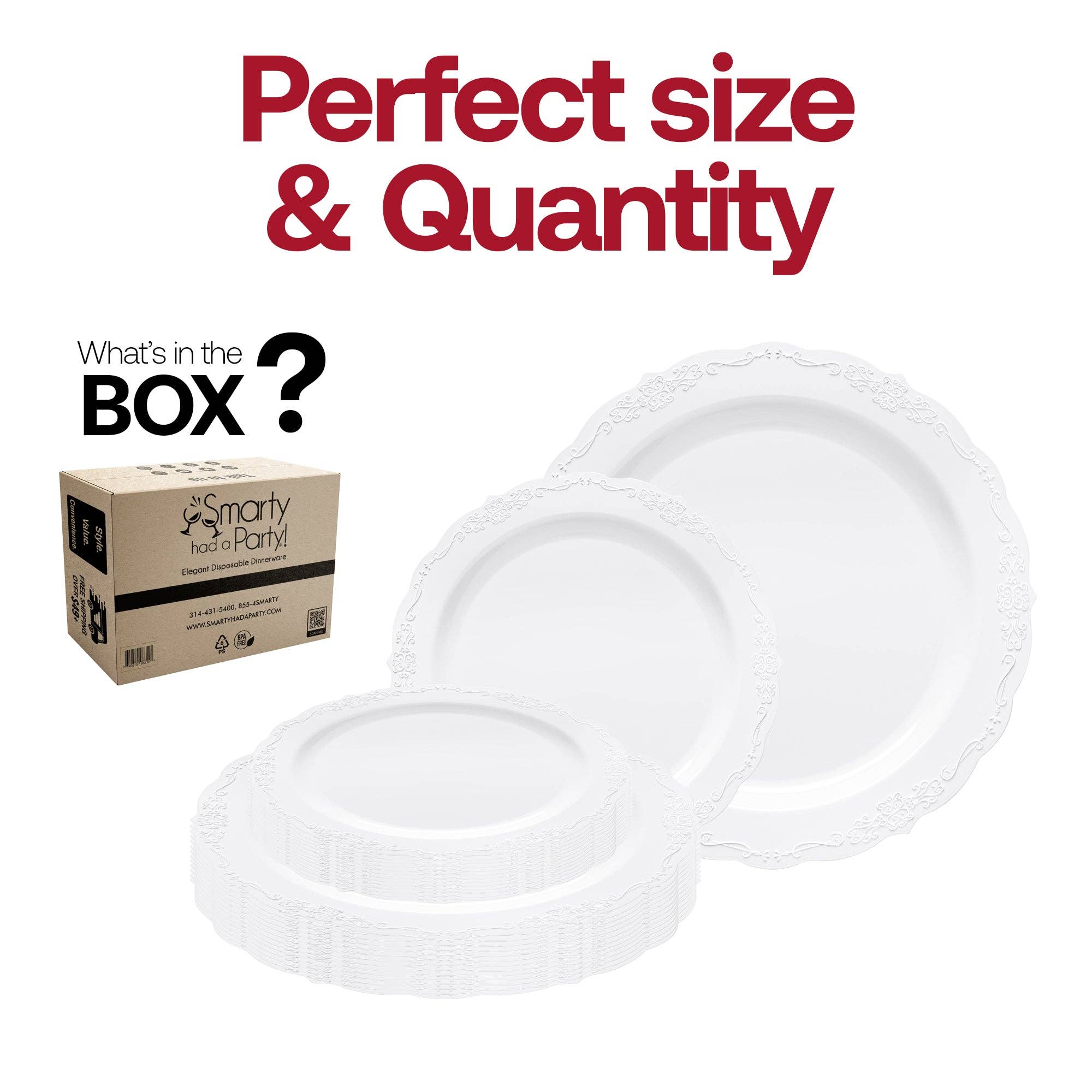 Smarty had a Party - Wholesale Disposable Plate - White Vintage Round Plastic Dinnerware Set - 120 Guests4