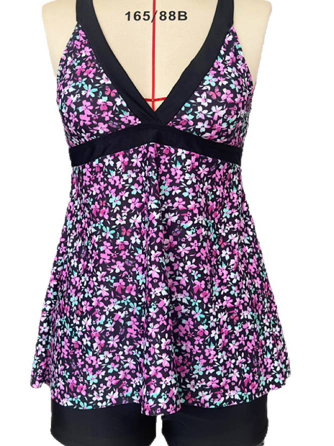 UNISHE - Wholesale Two Piece Swimsuit - Women's - Floral Print V Neck Tankini Set HR028