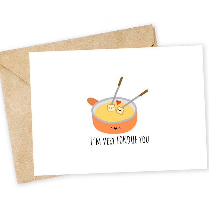 Fondue Love Card: Funny Pun Valentine's Day Card for wholesale by Chewy Lemon Studio