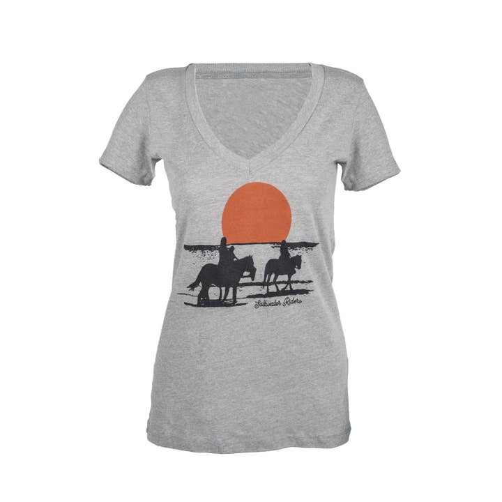 Womens Sunset Ride V-Neck Short Sleeve T-Shirts - All Size for wholesale by Saltwater Riders