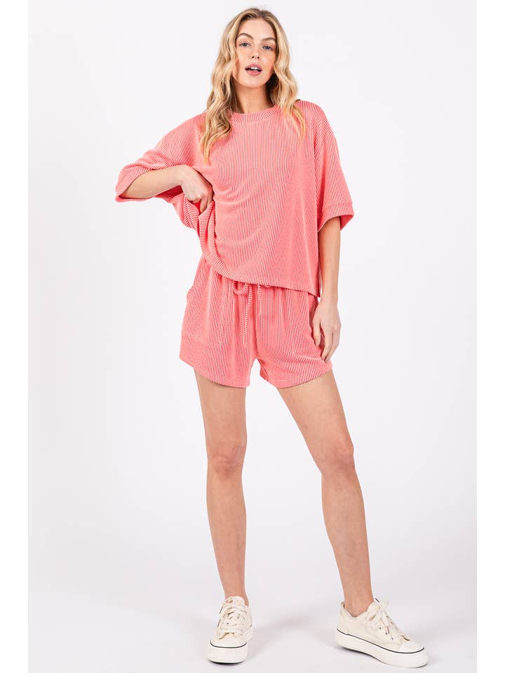 Sewn and Seen - Wholesale Lounge Set - Women's - RIBBED ROUND NECK TOP AND SHORTS SET6