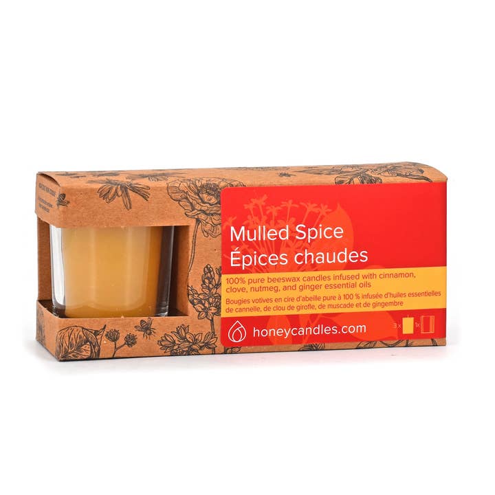 3 Pack of Mulled Spice Beeswax Votive Candles for wholesale by Honey Candles