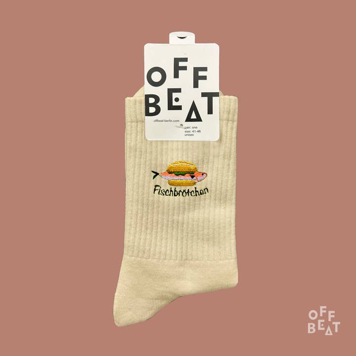 Chaussettes Fischbrötchen brodées I Vente en gros pour la vente par Offbeat