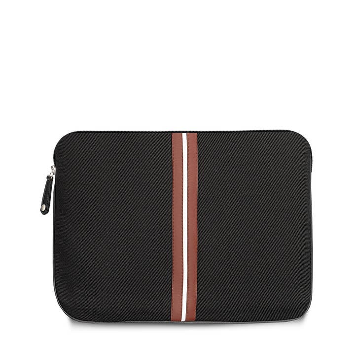 13" laptop sleeve in black upcycled fabric for wholesale by E2R PARIS